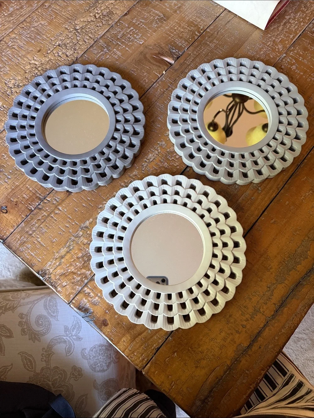 Decorative Round Wall Mirror Trio in Light Gray